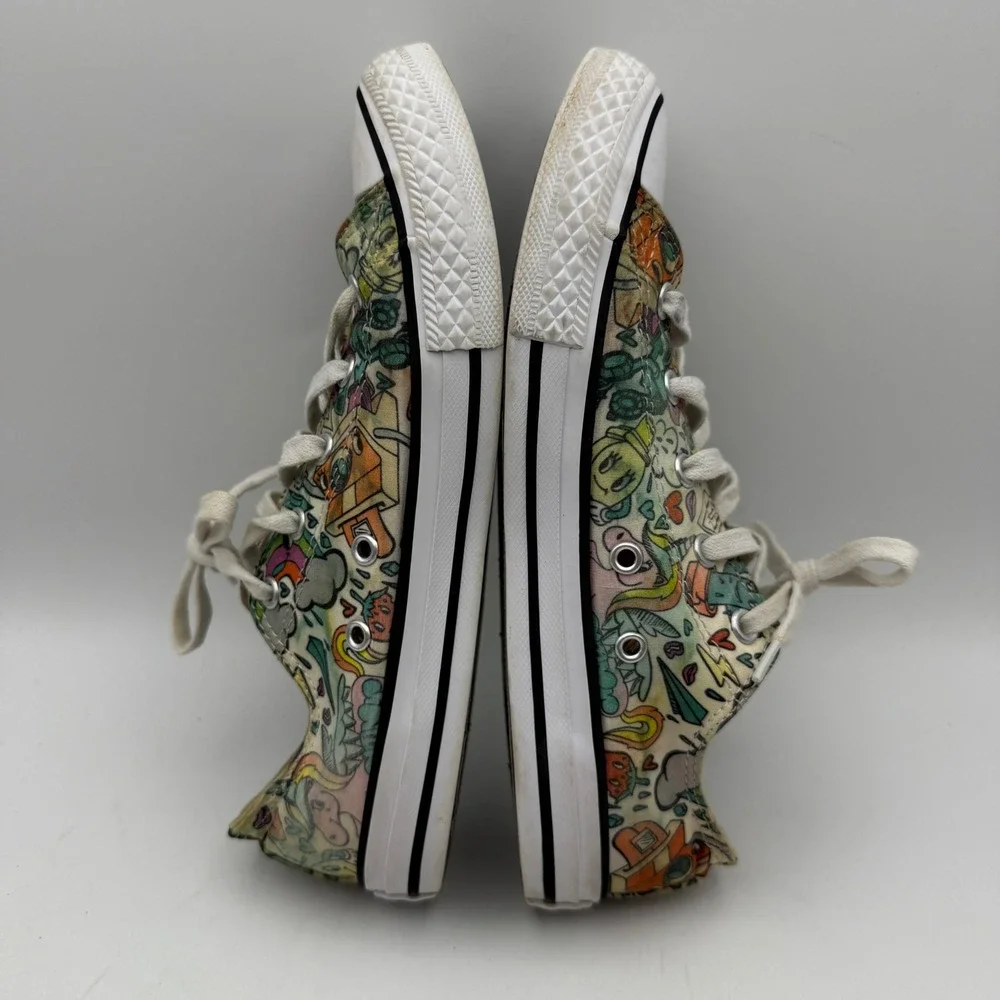 Converse All Star Shoes Kids 3 Multicolor Doodle Print Low Top Sneakers Unicorn